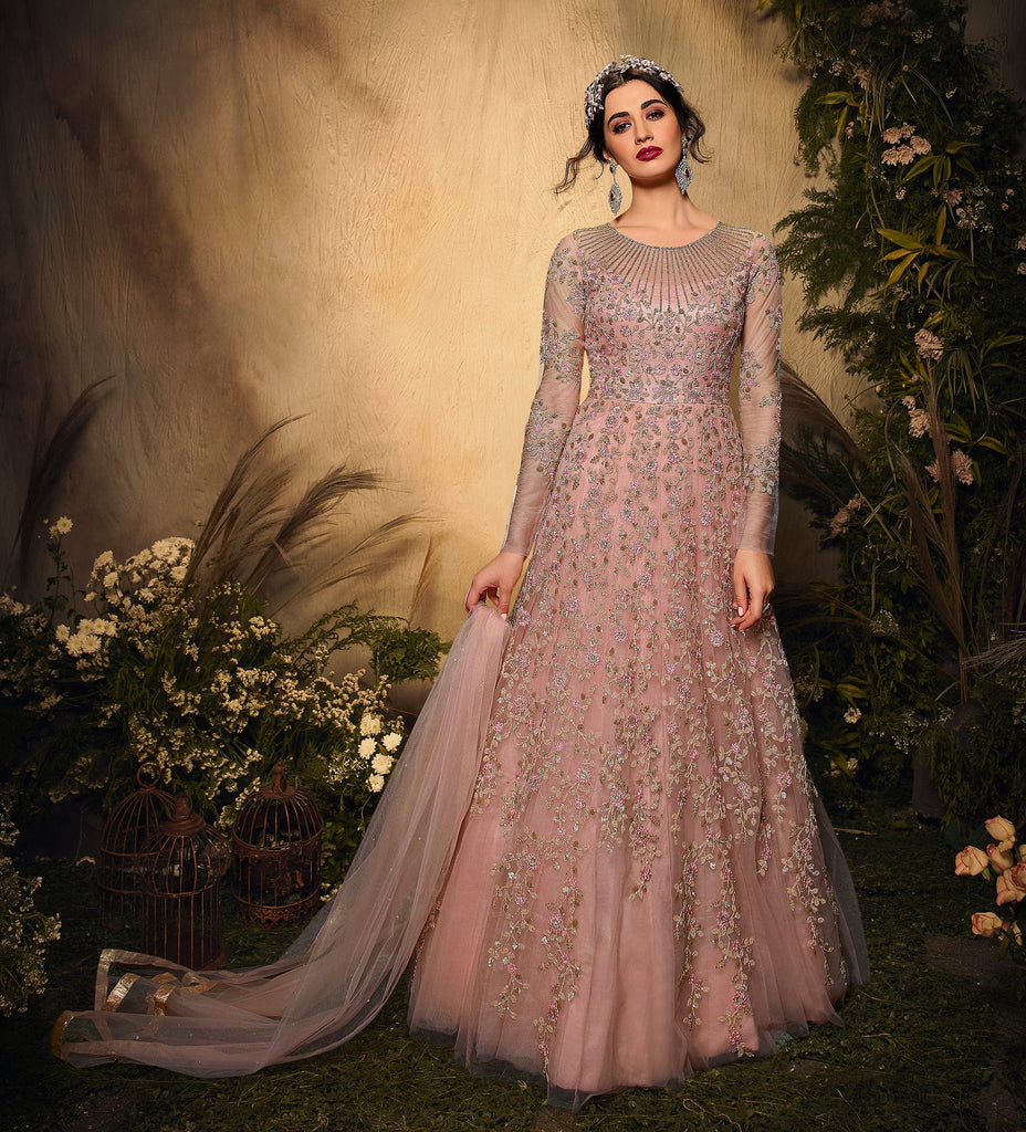 Beige Gold Designer Heavy Embroidered Wedding Anarkali Gown | Saira's  Boutique